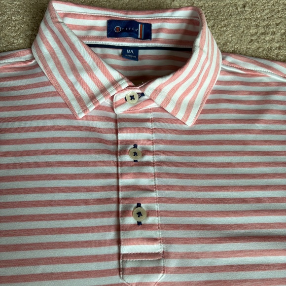 Stitch Damon Polo short sleeve golf shirt pink white stripe M/L - Picture 11 of 15